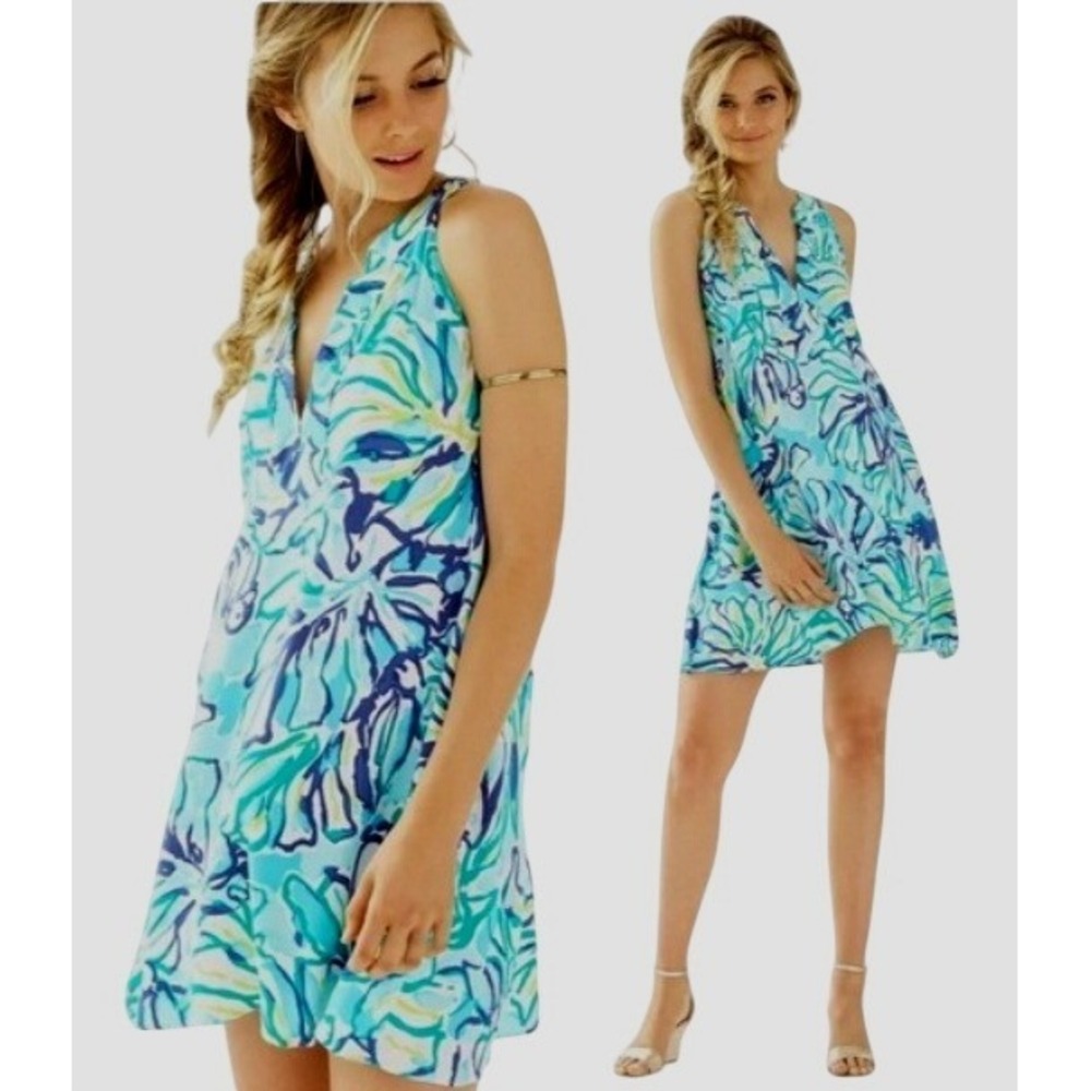 Lilly Pulitzer Achelle Swing Mini Dress Sz XS Stay Cool Blue Coastal Beachy Vaca